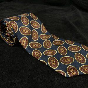 Fendi Silk Tie Classic Length & Width Blue W Red Circles Made In Italy